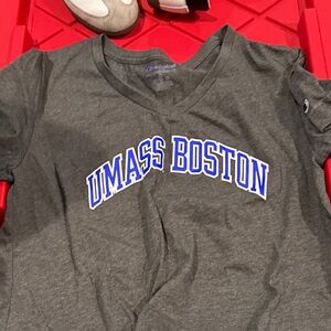 Champion Gray T-Shirt with Blue UMass Boston Print